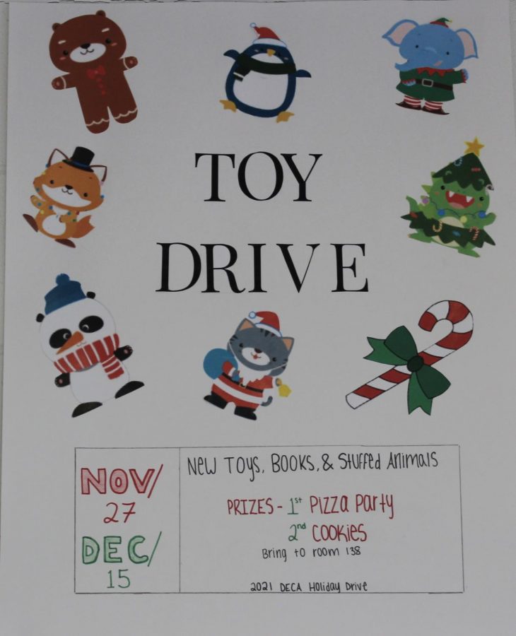 A poster in the LCHS hallways to promote the upcoming toy drive.