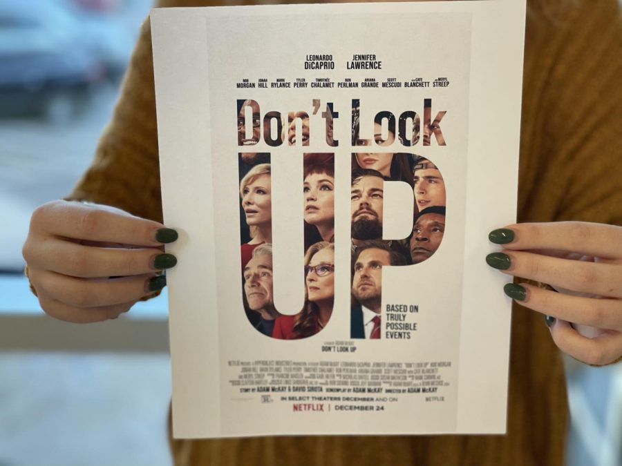 Dont+Look+Up+is+a+movie+released+by+Netflix+in+2021+that+features+celebrities+Jennifer+Lawrence%2C+Ariana+Grande%2C+Leonardo+DiCaprio%2C+and+Timoth%C3%A9e+Chalamet+as+scientists+who+discovered+a+comet+that+is+headed+towards+Earth.+