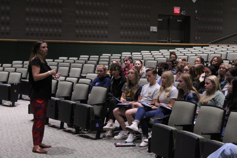 Sept. 15, UVA Admissions officer speaks to students about UVA in the auditorium. 