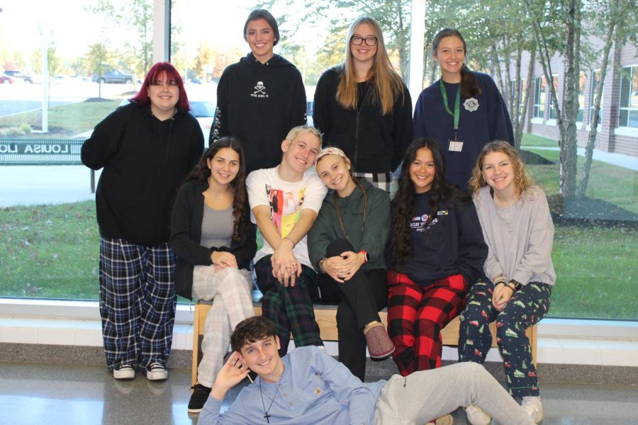 Newspaper staff participating in pajama day for the homecoming spirit week.