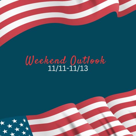 Weekend Outlook image featuring the American flag details for Veterans Day. 