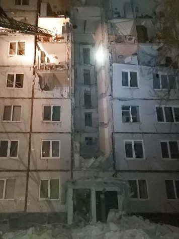 Apartment block in Kharkiv partially ruined during Russian invasion of Ukraine. 