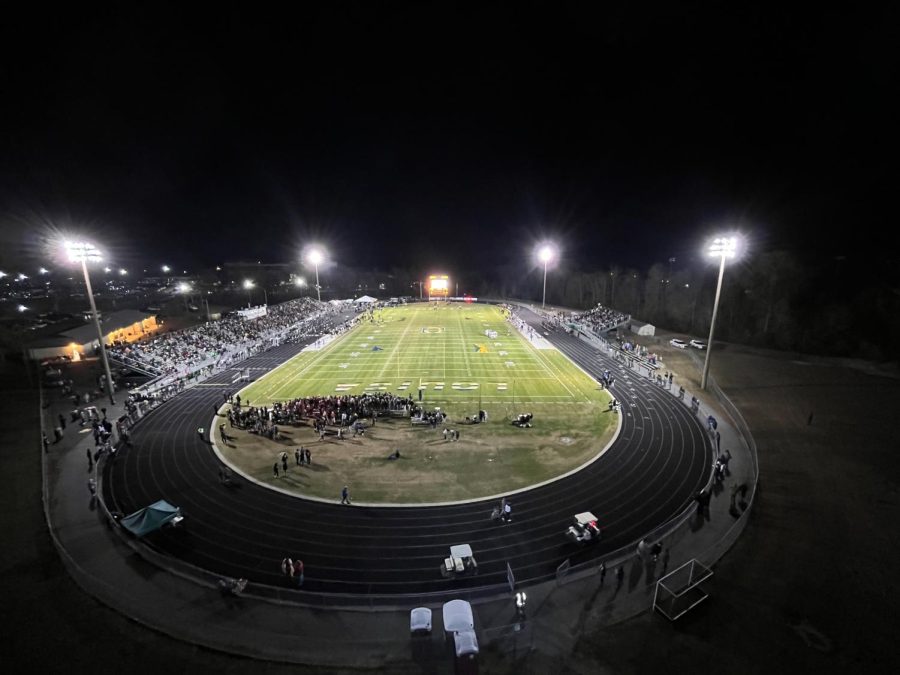 Above image of the football field on a Friday night light game against Salem for the Region Quarterfinals. 