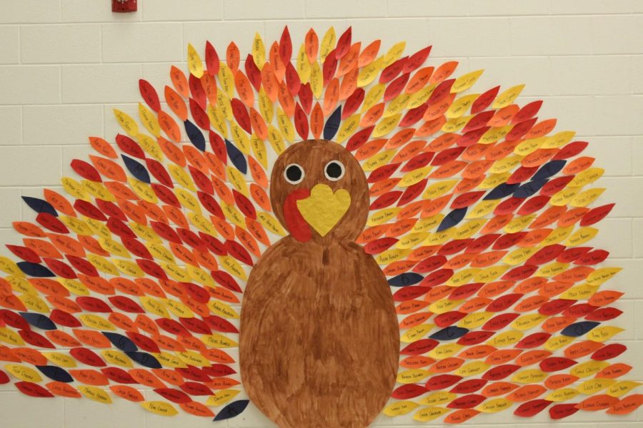 This turkey is located to the left of the trophy case in the cafeteria. This turkey holds the name of every senior. The underclassmen can be found on a seperate turkey.