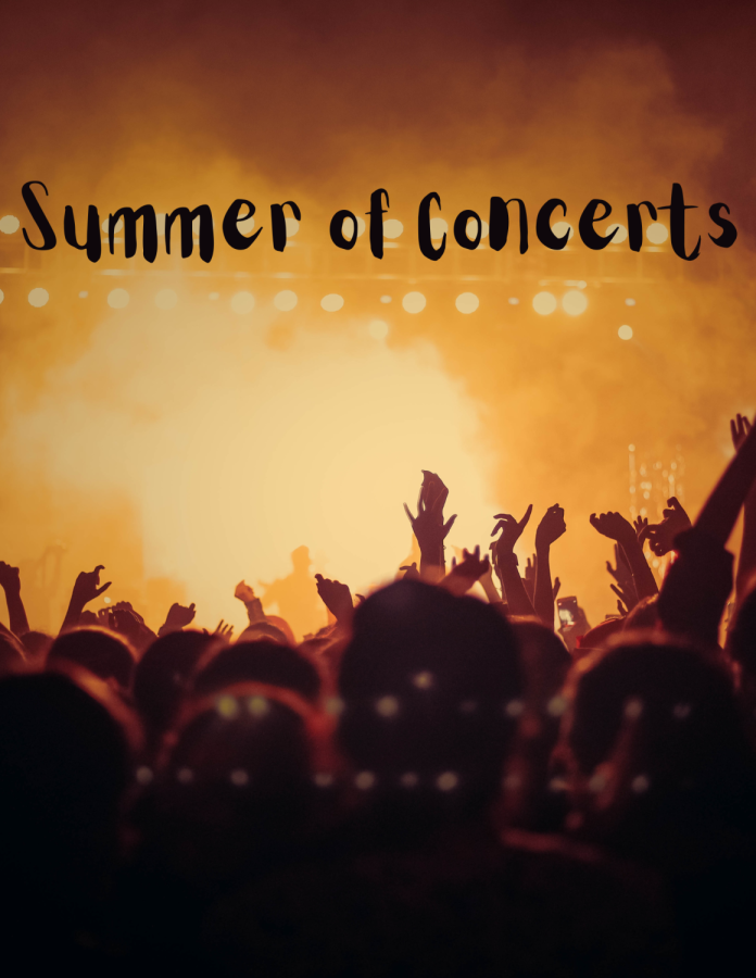 Canva photo created by Casey Little, showing a group of young adults enjoying a live concert. 