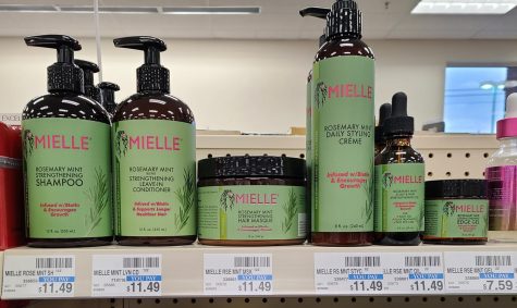 This photo shows Mielles collection of Rosemary Mint Scalp & Hair Strengthening products and their prices as listed in our local CVS.