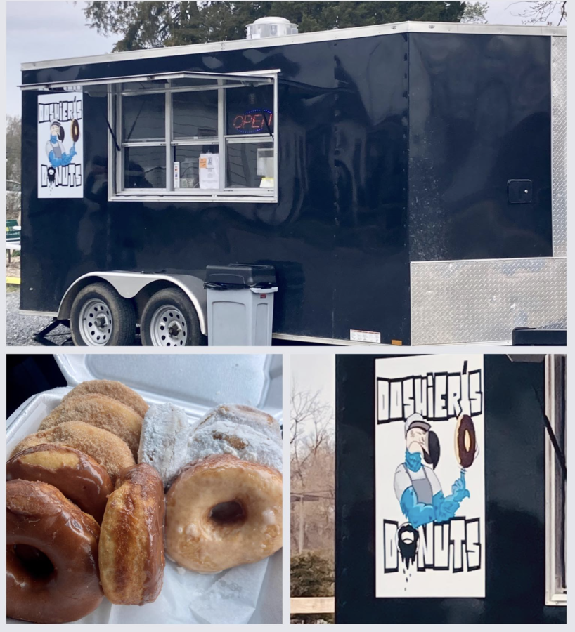 Photo+featuring+the+Doshiers+Donuts+food+truck+stationed+in+front+of+the+previous+building+the+Dairy+Bar%2C+along+with+an+image+showing+their+donuts+and+a+featured+image+of+their+Dodo+bird+mascot.+