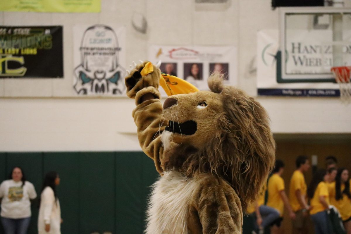 LCHS mascot rallying up students for the pep rally.