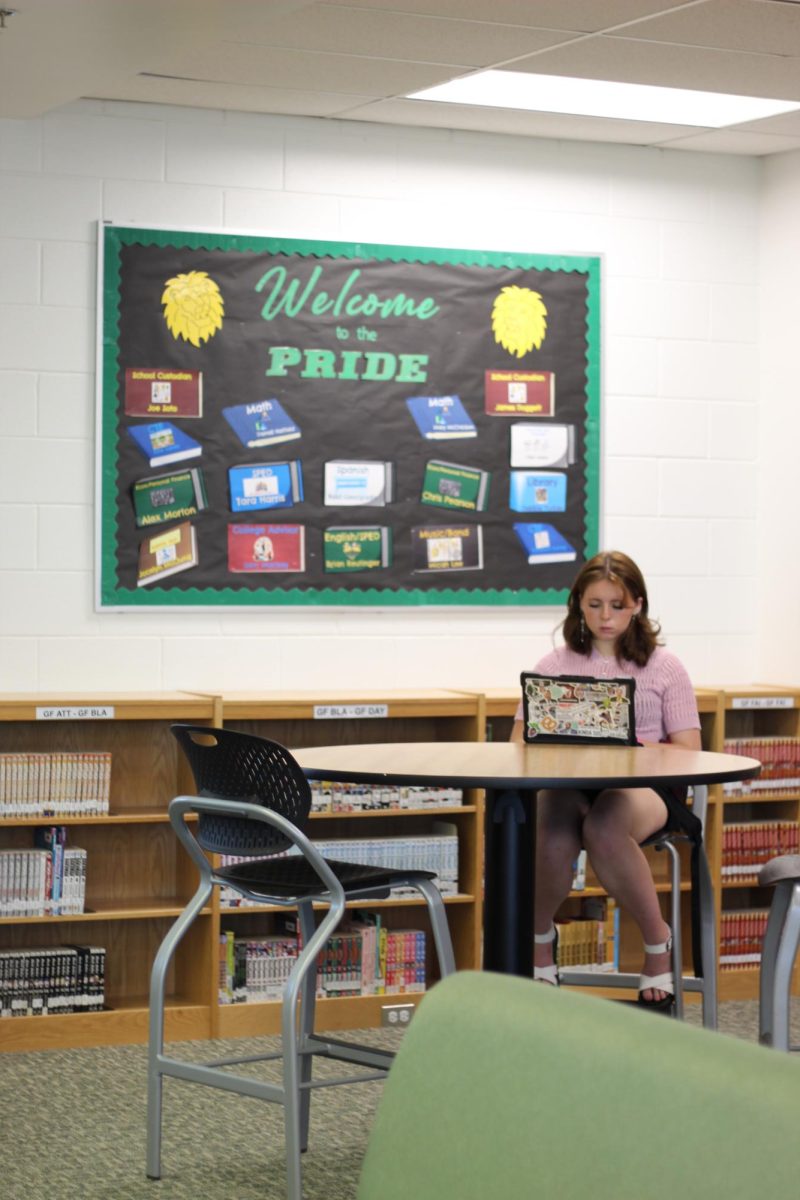 Students completing independent studies and online classwork in the library.