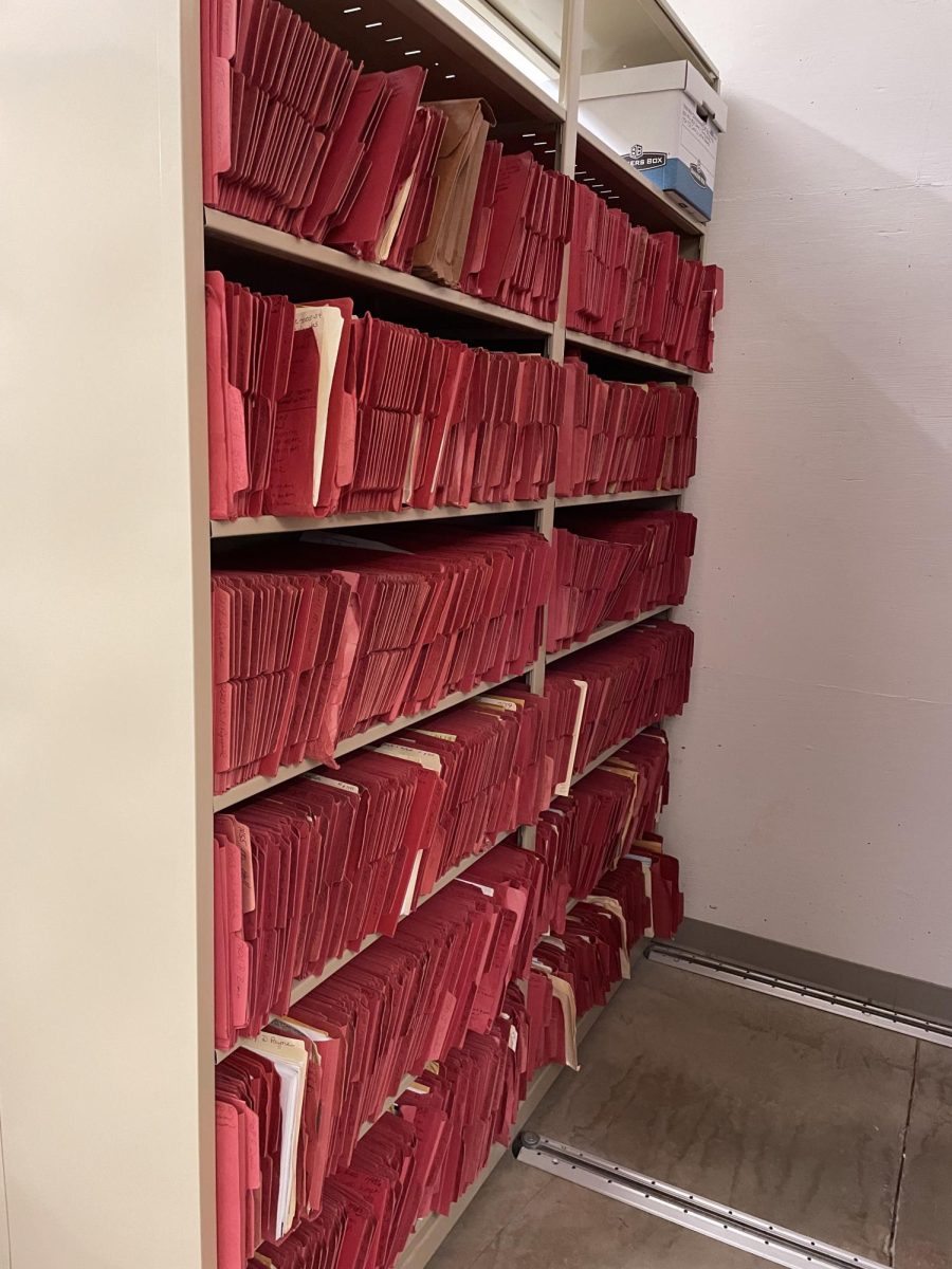 This room is the file room, and all of the red files are criminal cases that have occurred in Louisa County. 