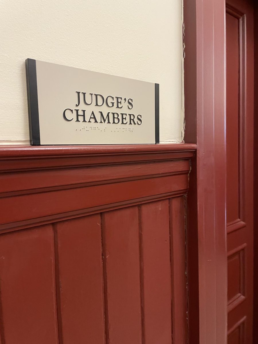 The chamber where the Judge resides  when court is being held. 