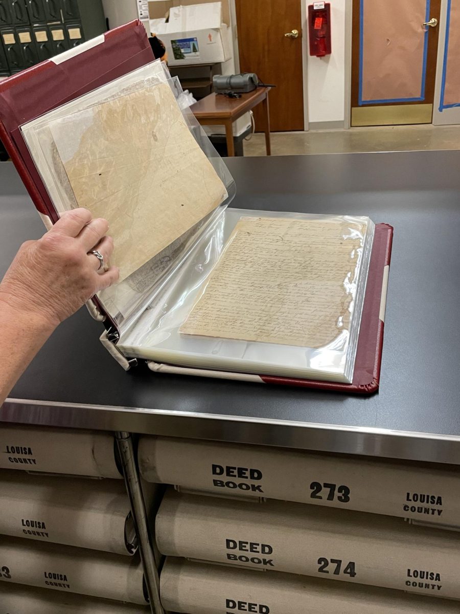 A deed book that has been restored and repaired. 