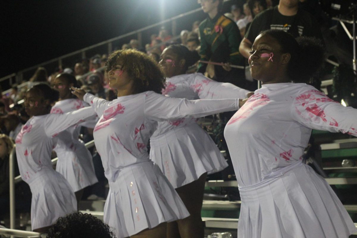 LC Pride Elite dancing to the marching bands music during the football game