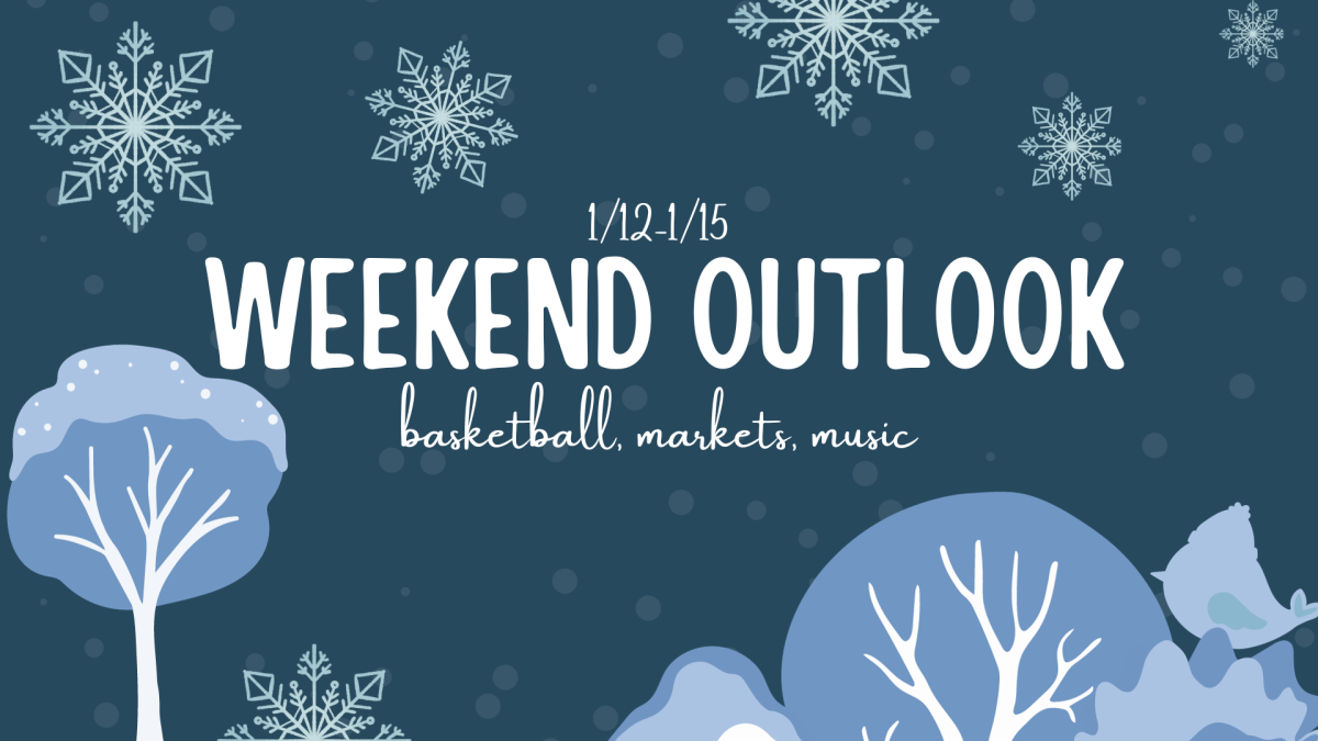 Winter presentation displaying the weekend outlook, and dates.