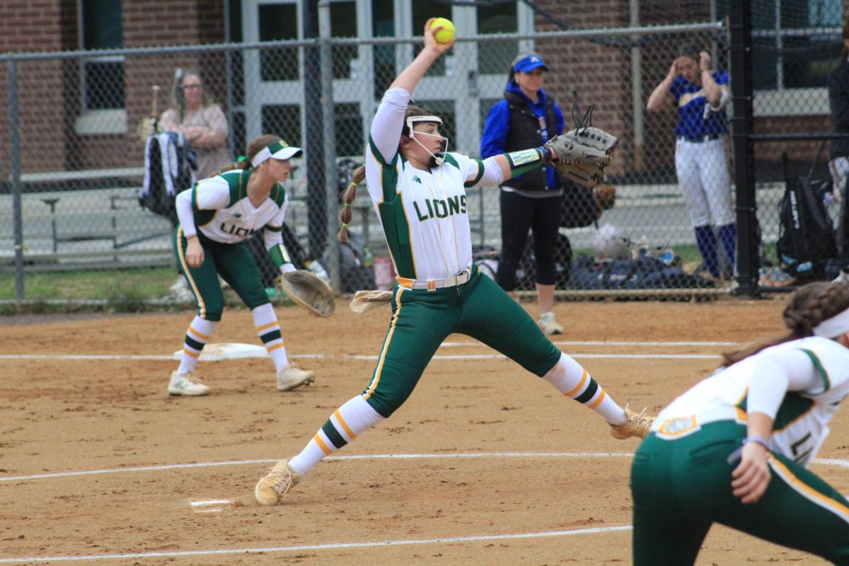 Freshman pitcher Lily Ruckle pitching the ball.