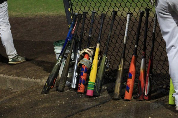 All the players bats lined up together. 