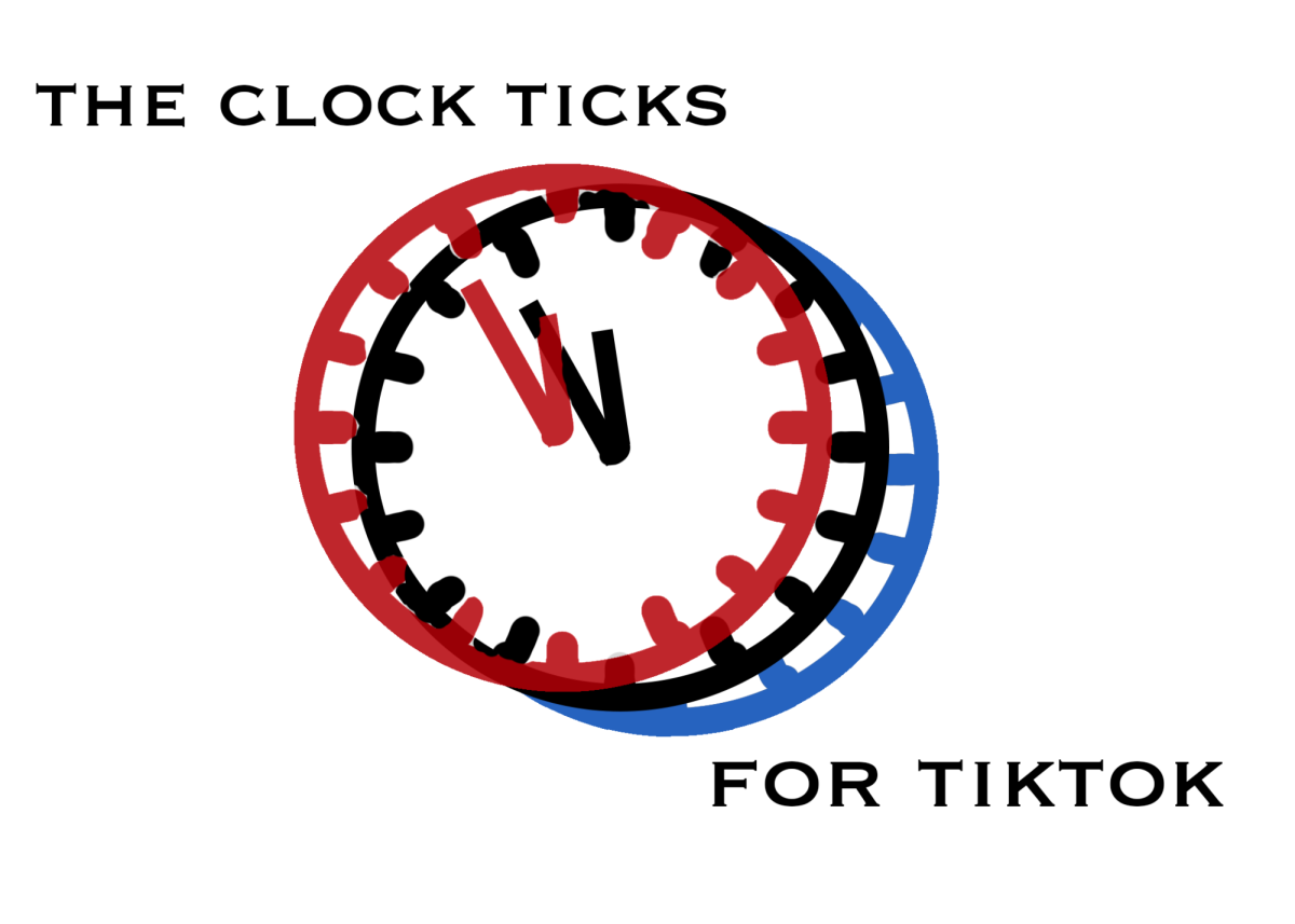 A depiction of a clock, in the style of the TikTok logo, nearing 12. Created by Damien Mitchell in Photoshop