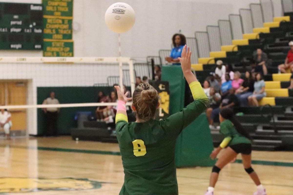 Captain Alyssa Hopkins prepares to severe the ball to her opponents