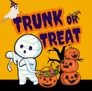 Trunk or Treat brings the community together for a night full of candy and fun, made in Canva.