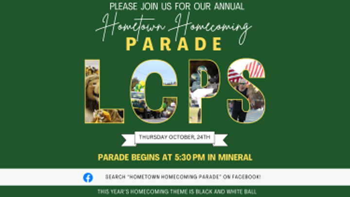 The Hometown Homecoming parade is on October 24th and will start at 5:30 PM in Mineral.