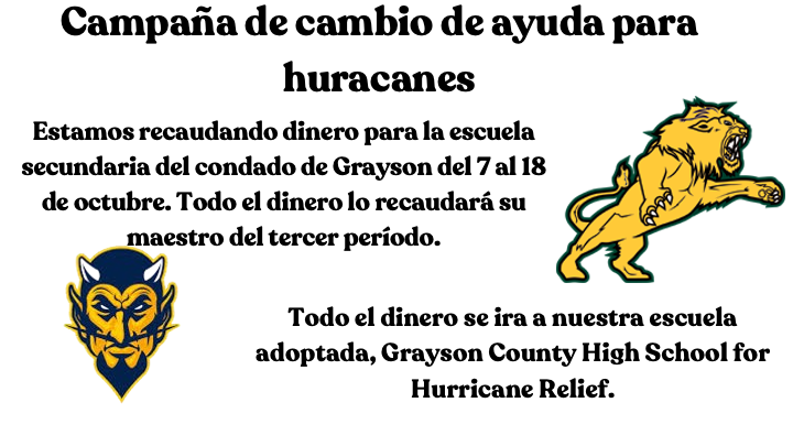 Todo el dinero recaudado del 7 al 18 de octubre se destinará a la ayuda para huracanes para la escuela secundaria del condado de Grayson.