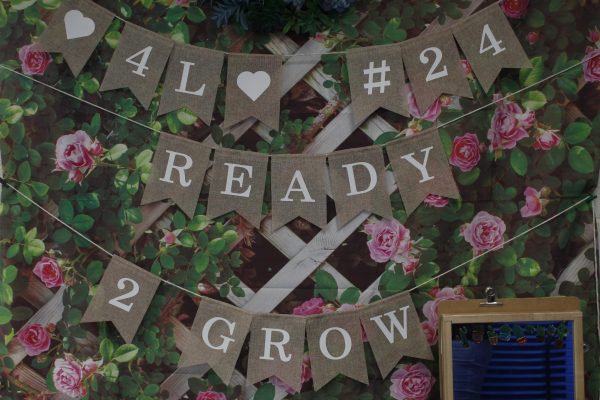 The 2024 Little Lions Learning Lab banner hangs in the classroom, reminding students to always keep growing.