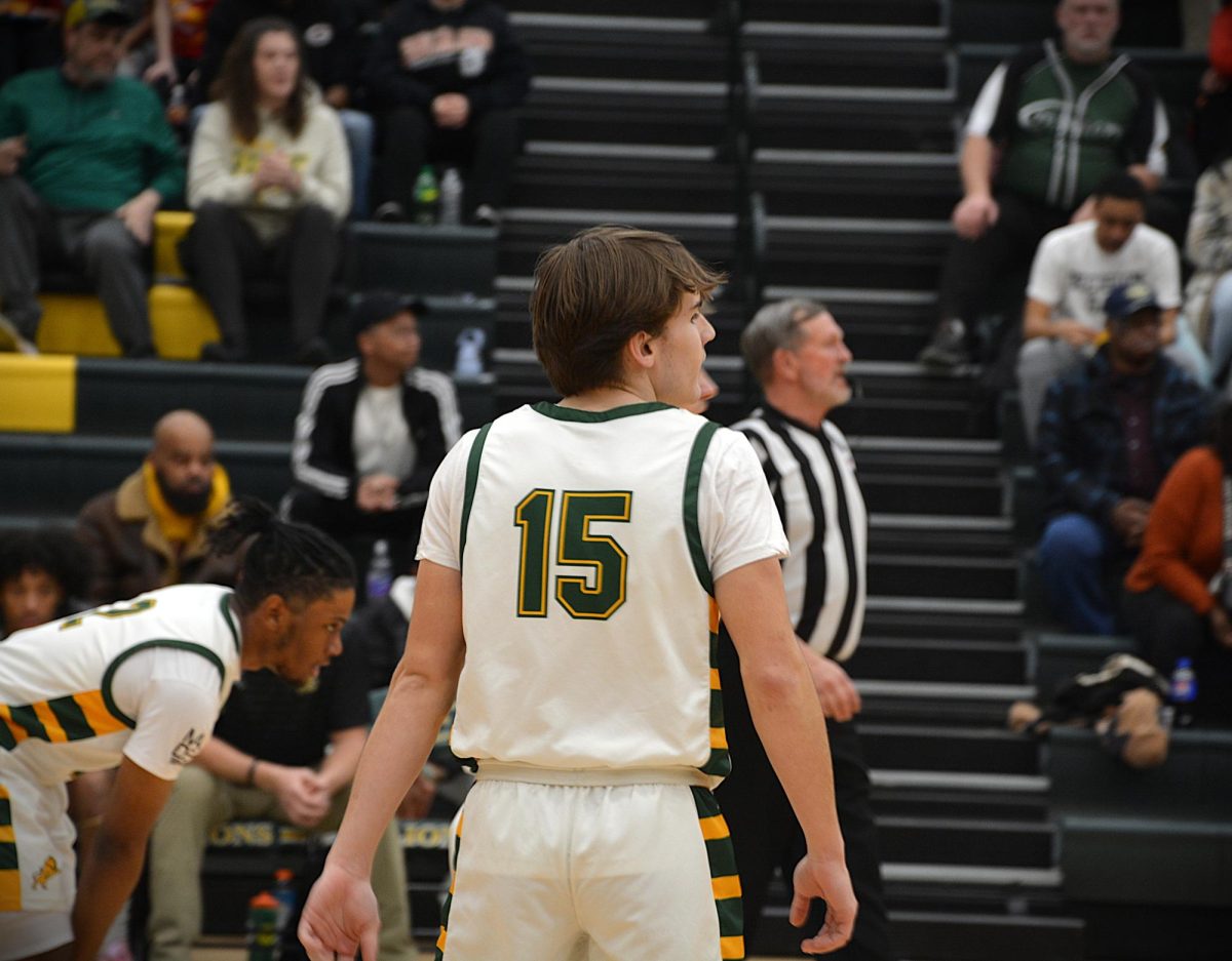 Senior, Caleb Brady waits to get open for a pass towards Goochland’s basket.
