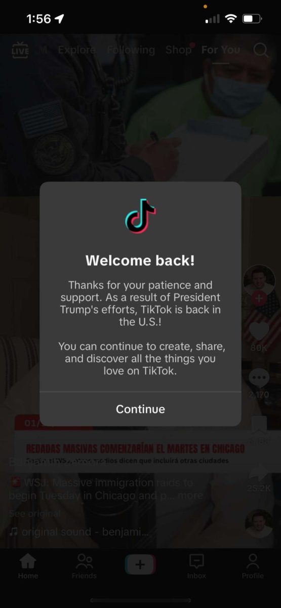 The message that TikTok users got once the app came back in the states on January 19th.