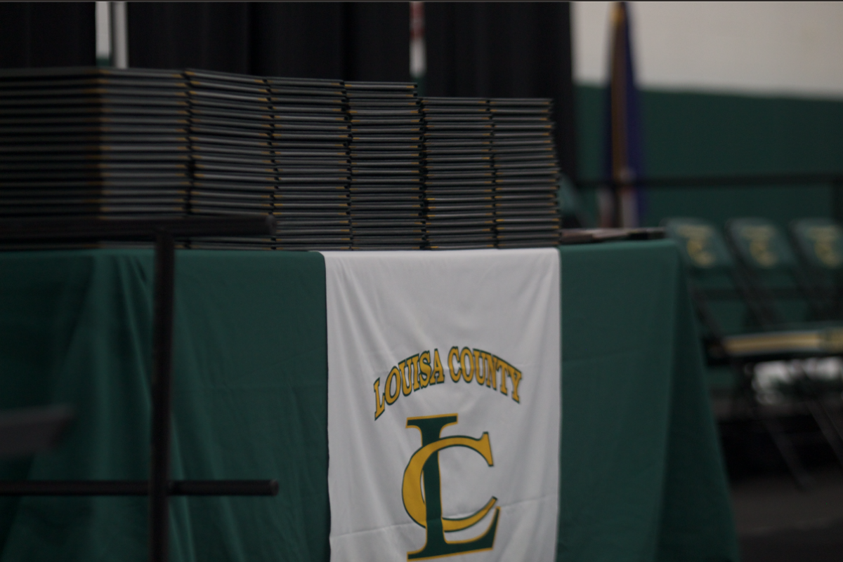 Diplomas stacked up before they are handed to the graduating class of 2025.