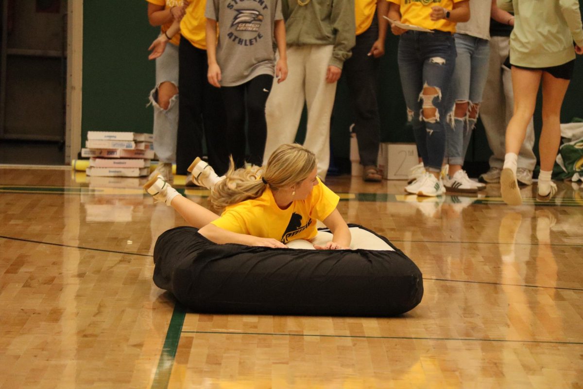 Garrison participates in the mattress racing, which ended with a senior win. 