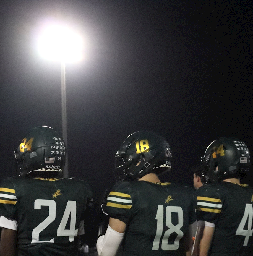 Players stand on the sidelines while watching their team play defense. 
