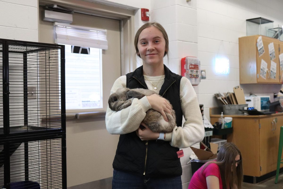 Snoopy the bunny, being held by sophomore Abigail Hamel.